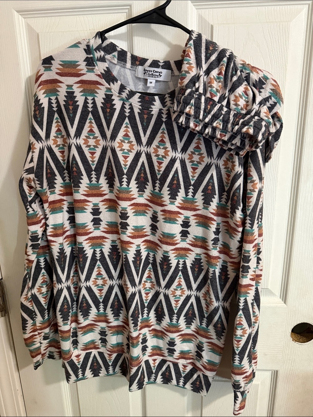 Cozy Aztec-Print Long Sleeve Pajama Set/ lounge set - Teal & Rust